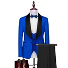 Новинка мужские костюмы Королевский синийчерный смокинг для жениха шаль атласный отворот для жениха мужской свадебный Лучший человек (пиджак + брюки + жилет + галстук)