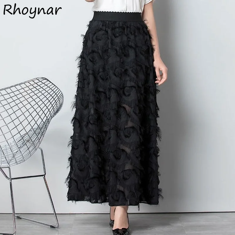 

Skirts Womens Summer Tender Ulzzang Daily Leisure All-match High Waist Vintage Solid Sweet Female Ankle-length Fashion Elegant