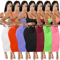 fitness women 2 piece set 2021 summer vest bow tie high waist bodycon skirt party club clothing causal skinny workout outfits