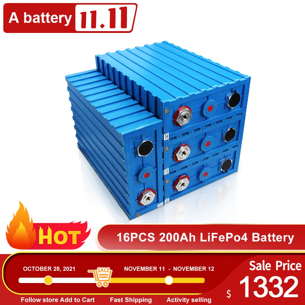 

16PCS New 3.2V 200AH Lifepo4 DIY 12V 24V 48V Rechargeable Battery Pack Deep Cycle Cell Lithium Iron Phosphate EU TAX FREE
