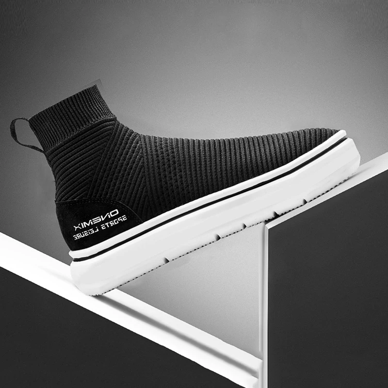 

ONEMIX Sock Shoes High Top Elastic Woman Sneakers White Summer Autumn Korean Style Platform Men Breathable Slip On Ankle Boots
