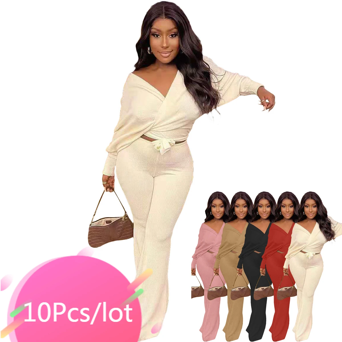 

Bulk Item Wholesale Lots 2021 Autumn Women Two Piece Set Tracksuit Matching Set Solid Tops Loose Pants Set Elegant Women Outfits