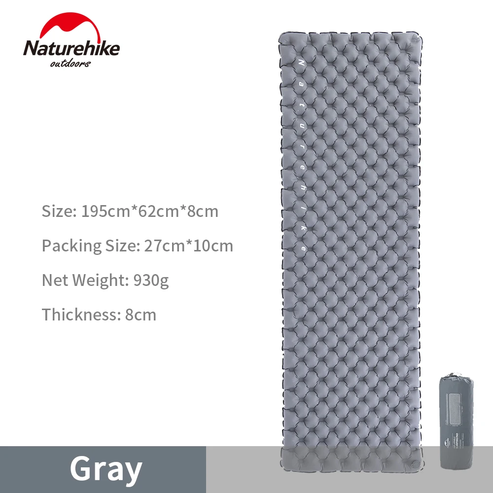Gray Naturehike Кемпинг Надувной Матрас палатка Двойная подушка безопасности 40D нейлон ТПУ коврик для кемпинга надувная кровать спальный коврик для пикника путешествия - Цвет: Gray