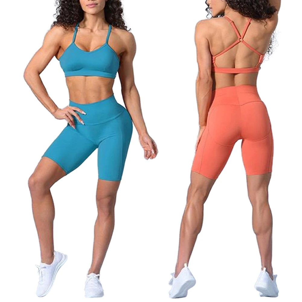 

2 Pieces Suit Set for Women Solid Color Sleeveless Crop Top+Pants Workout Clothing Womens Bodycon Suit Young Style
