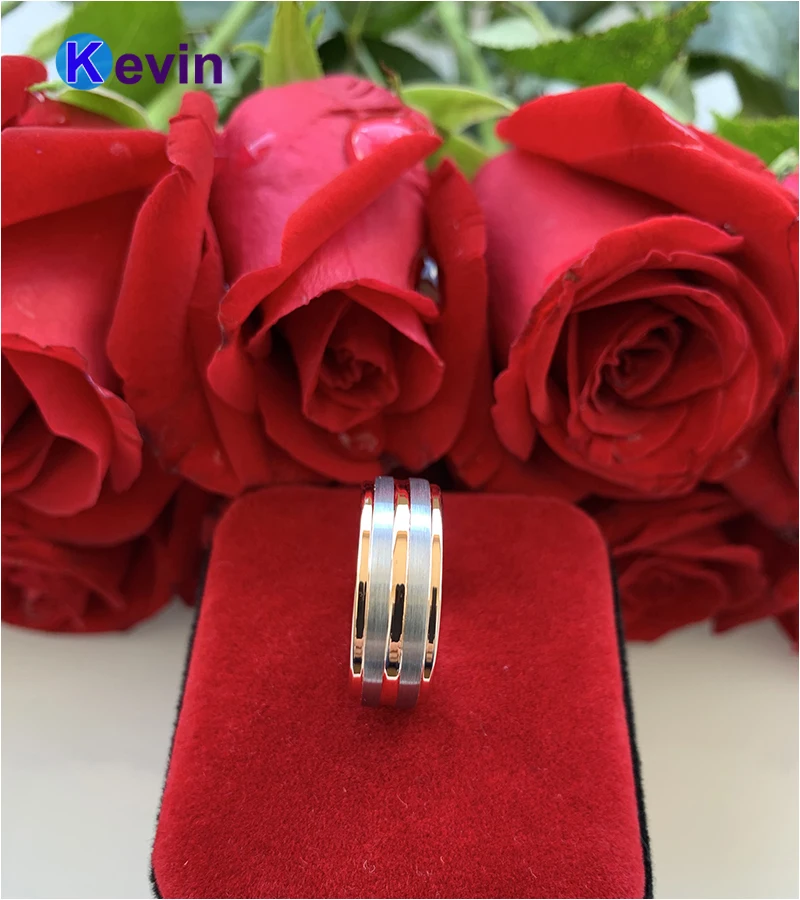 8 мм розовое Золотое обручальное кольцо Вольфрам Для мужчин женщин с центр паз