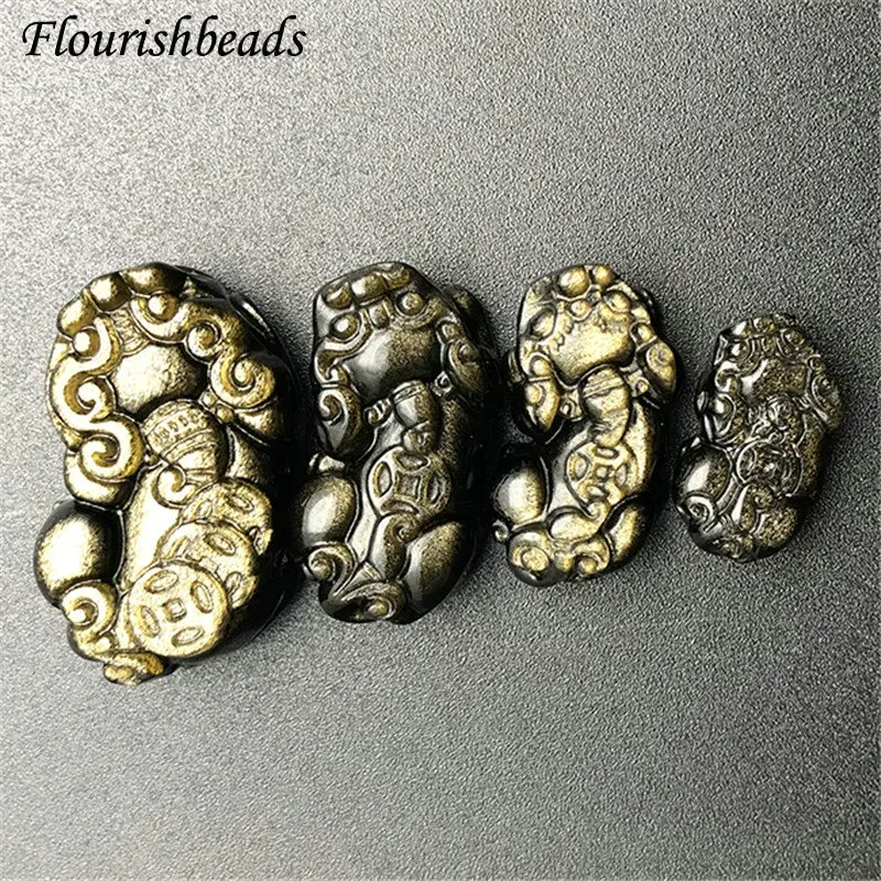 Натуральный Золотой обсидиановый камень, резная подвеска Pixiu, чтобы увеличить удачу с противоположными сексуальными ювелирными изделиями, 5 шт.