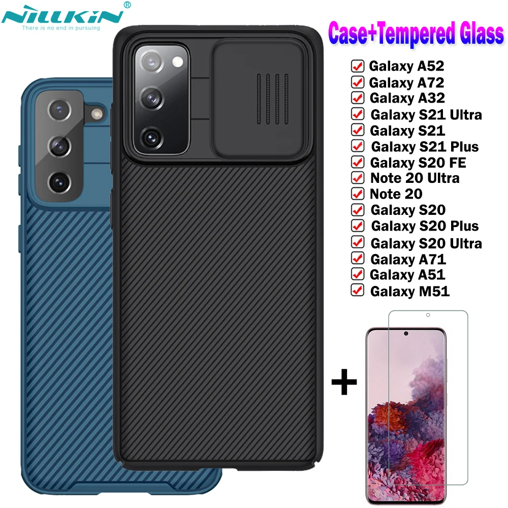 

NILLKIN 2in1 Tempered Glass+Case For Samsung Galaxy S21 S20 Ultra Plus FE M51 A71 A51 A72 A52 A32 Note 20 Ultra 5G Cover Cases