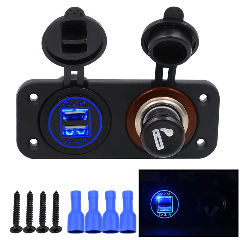 

2 USB Ports Car Charger Adapter Panel Mount Socket Voltmeter 12V USB Dual Car Cigarette Lighter Socket Charger USB Port For Car