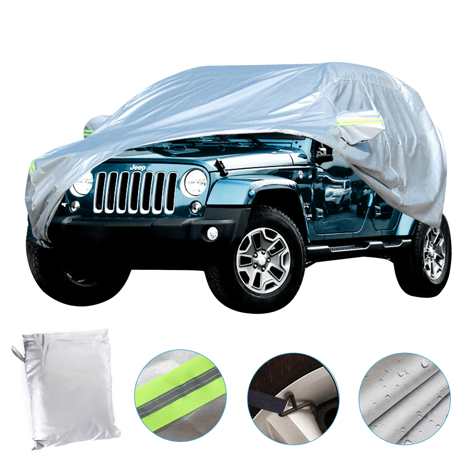 210D Oxford Car Cover Compatible With Jeep Wrangler Cover 2 Door Waterproof For YJ TJ JK & JL 1987-2020 With Windproof Straps