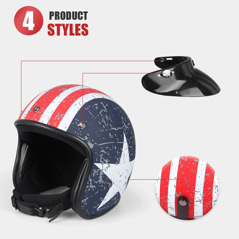 

Retro Scooter ABS Unisex Motorcycle Helmet 3/4 Motorcycle Chopper Vintage Helmet Open Face Motorbike Breathable Protection Adult