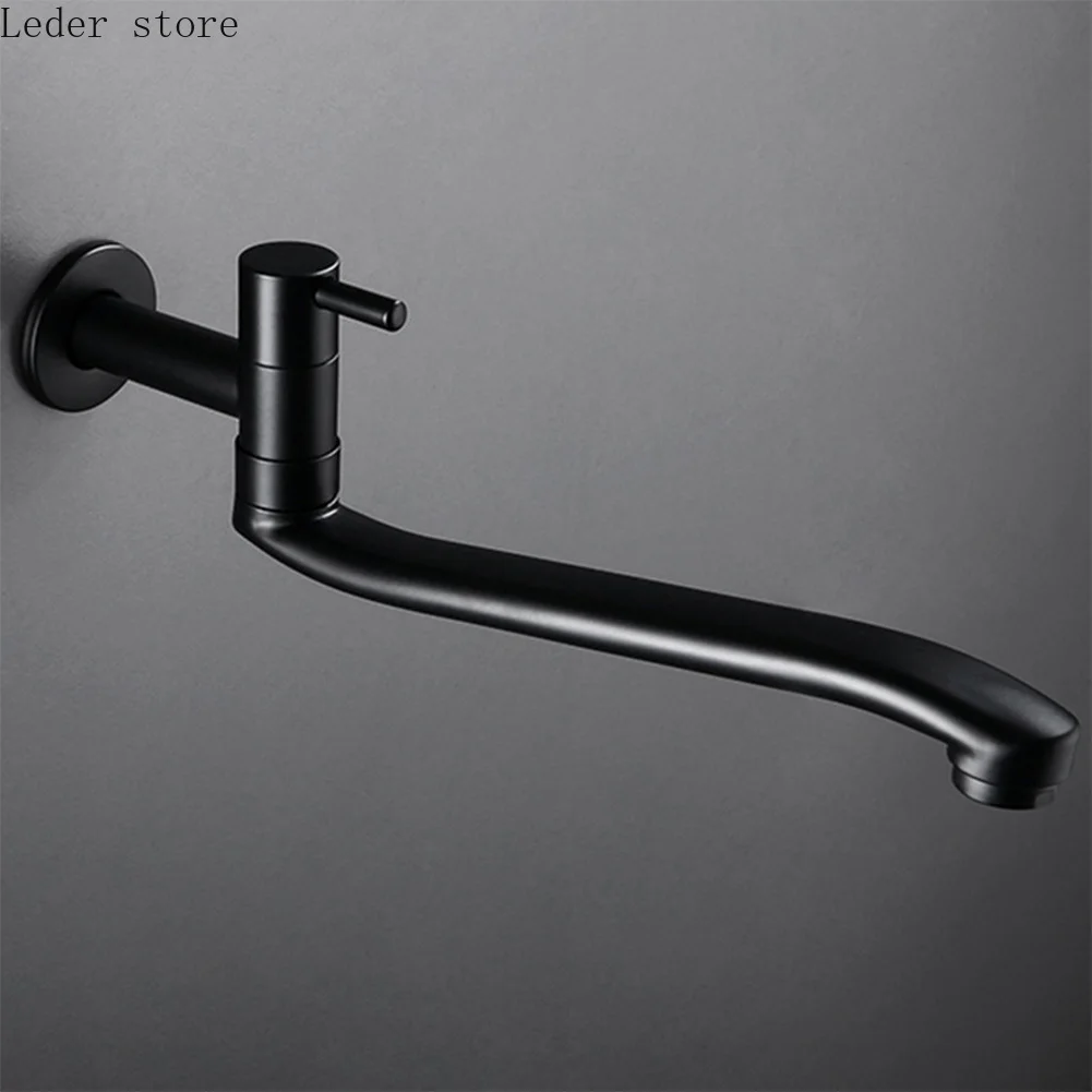 

G1/2 Hotel Mop Pool Single Cold Kitchen Faucet Home Balcony Leakproof Black Lengthen Rotatable Basin Sink Modern Wall Mounted