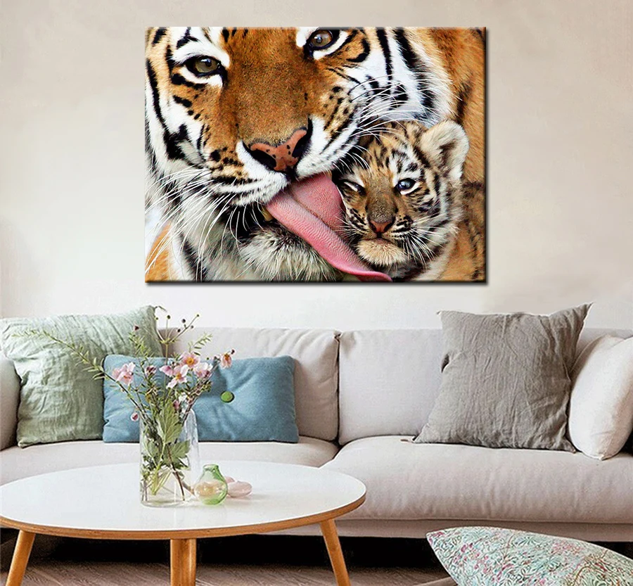 FUYUN Diamond Painting Cross-stitch Tiger 5D Mosaic Full display Round Rhinestone Picture bead Embroidery Diamant animal | Дом и сад