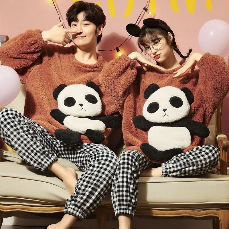 Winter Cute Cartoon Pajama Set Couple Onesie Women's Home WearWomen Pajamas Sleepwear Women Pajama Woman Robe Set