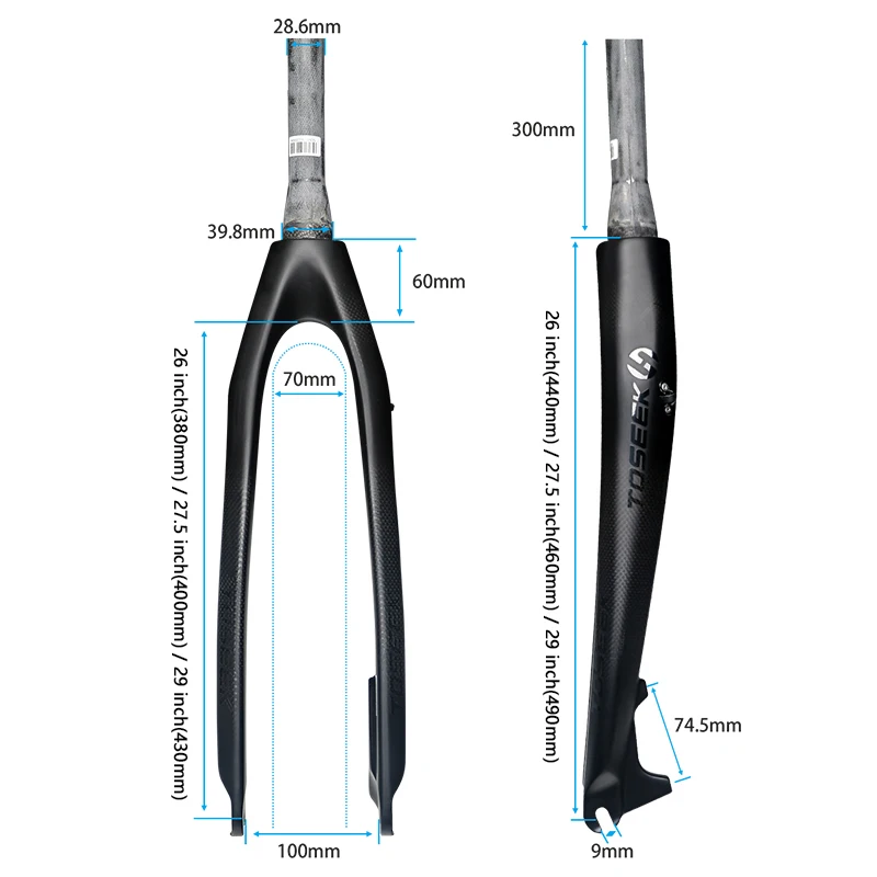 Велосипедная вилка TOSEEK из углеродного волокна коническая жесткая велосипедный