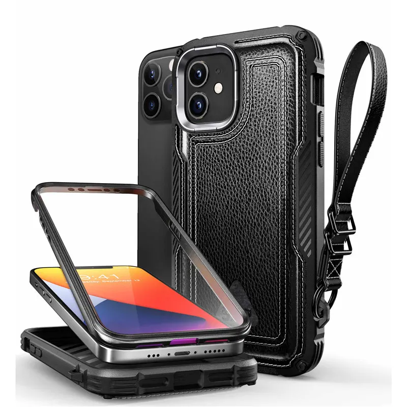 

For iPhone 12 Case For iPhone 12 Pro Case 6.1 inch UB Royal Full-Body Rugged Leather Case With Built-in Screen Protector