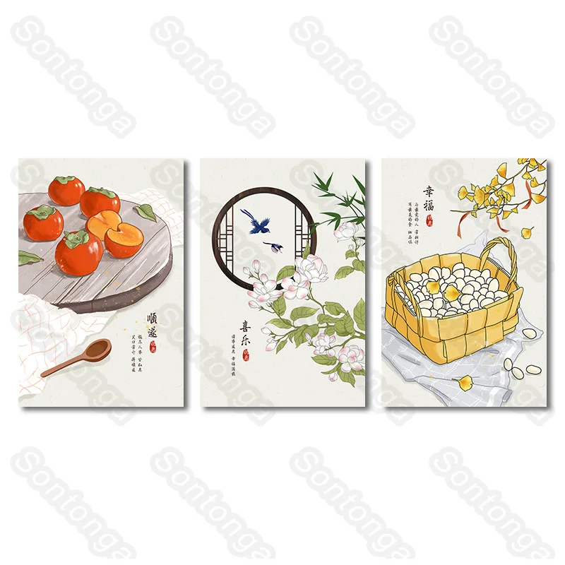 

Tomato Art Poster Bedroom Wall Layout Antique Self-Adhesive Painting Living Room Decoration Background Wall Chinese Style Wall