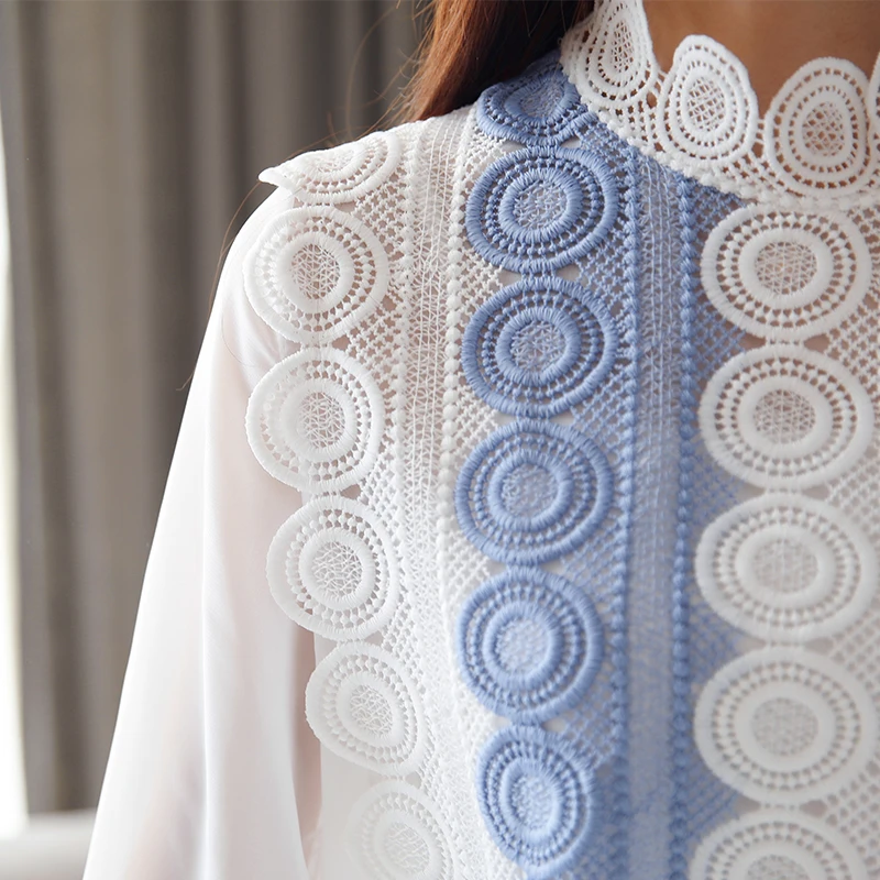 Korean Fashion Chiffon Women Blouses Lace Polka Dot White Shirts Plus Size XXL Blusas Femininas Elegante Ladies Tops |
