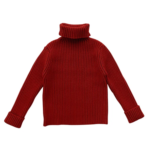 Пуловер для девочек; хлопковый свитер в полоску с отворотами; Новинка года; зимний свитер с длинными рукавами; детский хлопковый джемпер с высоким воротником - Цвет: Burgundy
