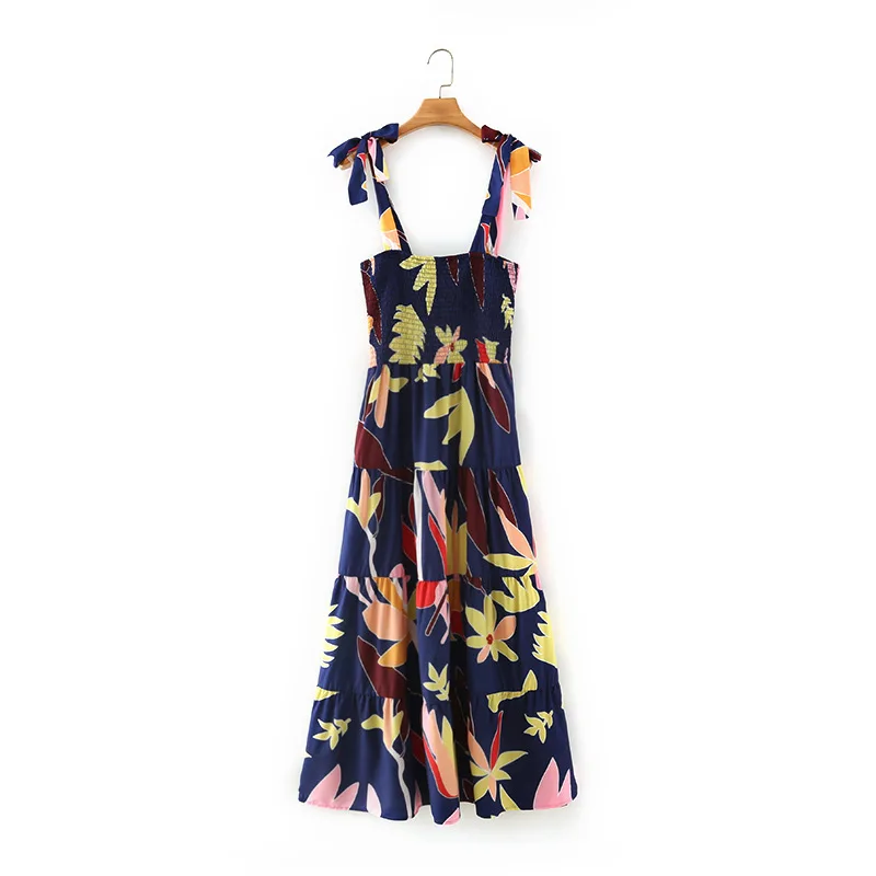

2021NEW Summer Women Halter Dress Sexy Backless Beach Dresses Sleeveless Spaghetti Strap Casual Sundress Floral Print