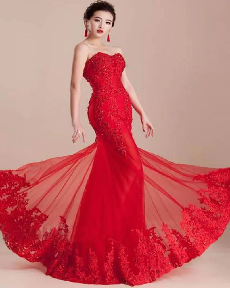 Новинка 2019 красное милое платье Русалочки на шнуровке с аппликацией из бисера