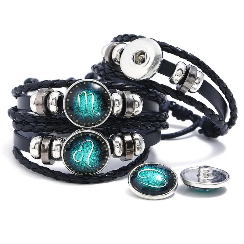 

12 Zodiac Signs Constellation Charm Bracelet Men Women Fashion Multilayer Weave leather Bracelet & Bangle Birthday Gifts