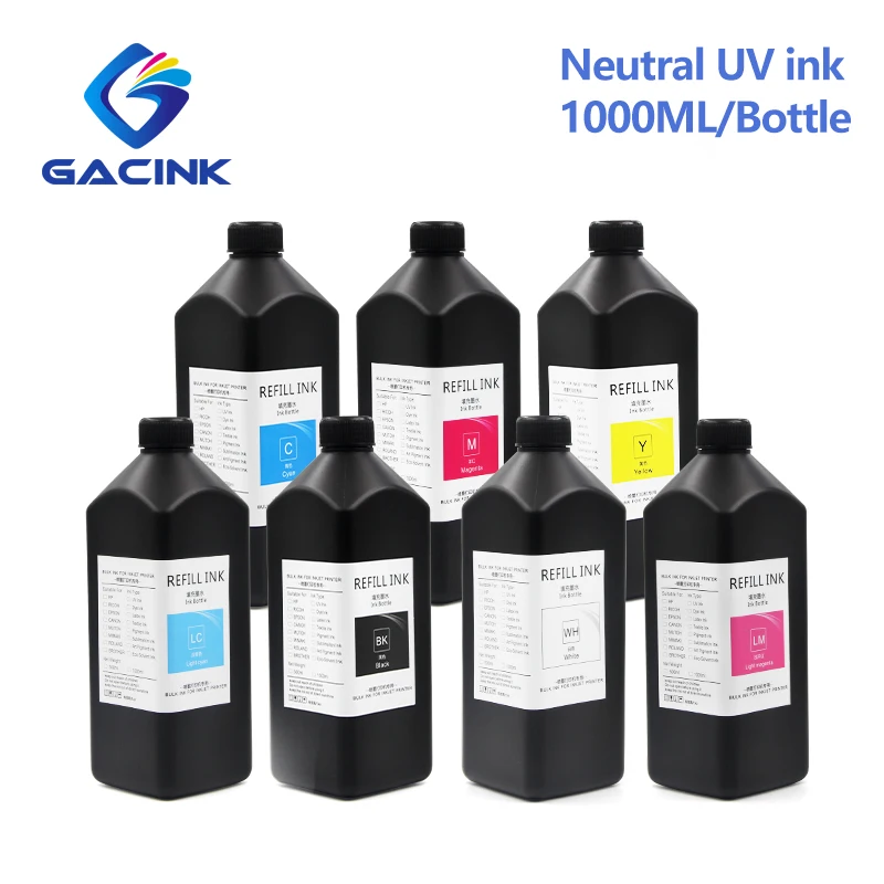 

Neutral UV Ink Suit for EPSON DX4 DX5 DX7 DX10 XP600 TX800 Flatbed Printer Printhead Printing Hard Soft Materials 1000ml/Bottle