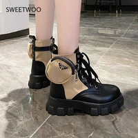 2021 black khaki platform combat and ankle boots womens lace buckle straps womens shoes winter shoes large size boots