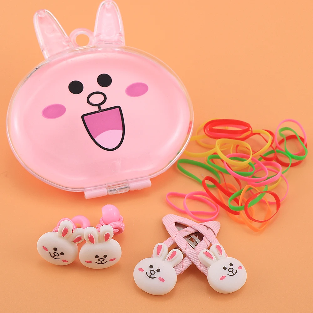 Милые детские аксессуары для волос hello kitty для девочек, детские заколки для волос с медвежонком и кроликом, эластичные резинки для волос с коробкой для хранения