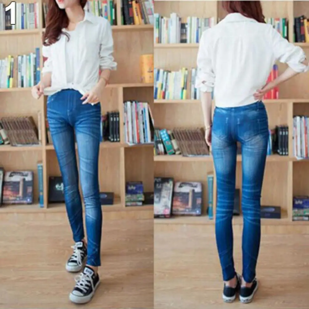 

Fashion Women Denim Skinny Trousers Skinny Pants High Waist Delicate Fastness Fitness Denim Leggings for Outdoor Female Sky Blue