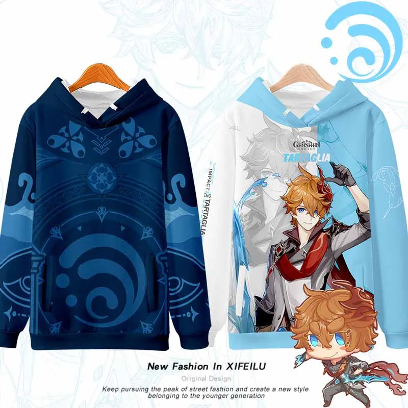 

Anime Genshin Impact Tartaglia Hooded Hoodie Sweatshirt Coat Cosplay Japanese Loose Spring Autumn Student Pullover Tops