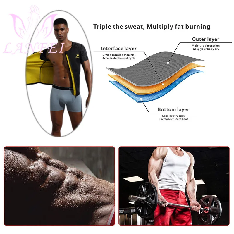LANFEI Men Waist Trainer Weight Loss Shirt Hot Neoprene Sweat Sauna Vest Suit Body Shaper Slimming Workout Sport Corset Tank Top