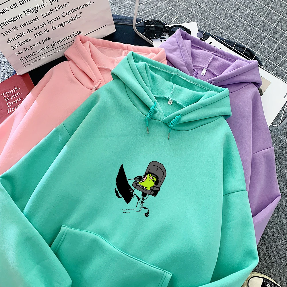 90s Aesthetic Sweetshirt Hoodies Women Hooded Sweatshirt Jacket Cute Oversized Hoodie Frog Print Gothic Harajuku Cartoon Hoodie