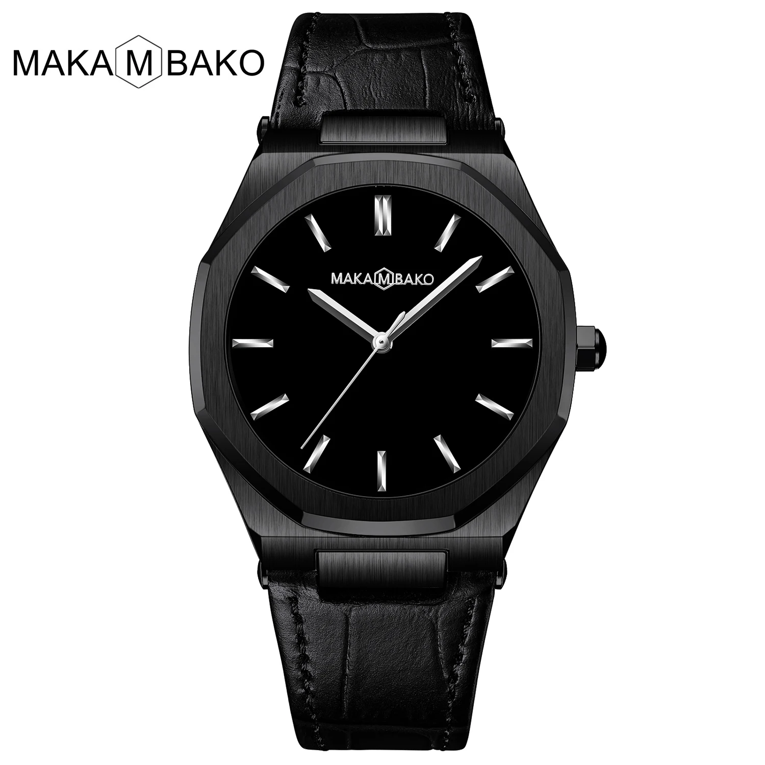 

Top Brand Design Men's Wristwatch Fashion All Black Genuine Leather Wristband Waterproof Clock Luxury Classic Business Watch