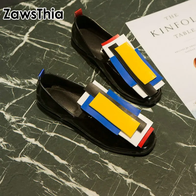 ZawsThia/Новинка 2020 года Модные дизайнерские лоферы из лакированной кожи Женская