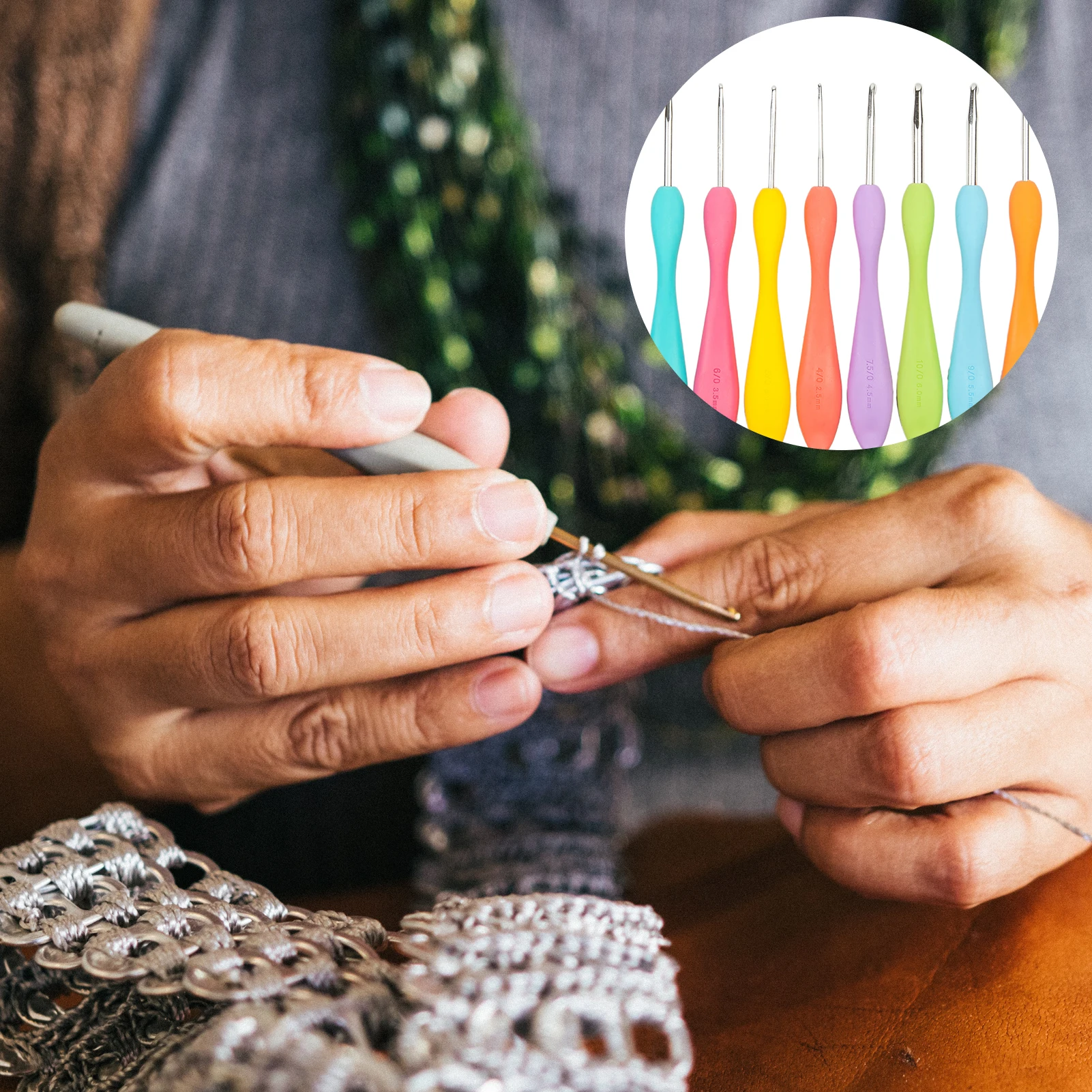 

Aluminum sewing tools crochet hook, hook soft plastic handle rainbow colorful needles for hand sewing and knitting tools