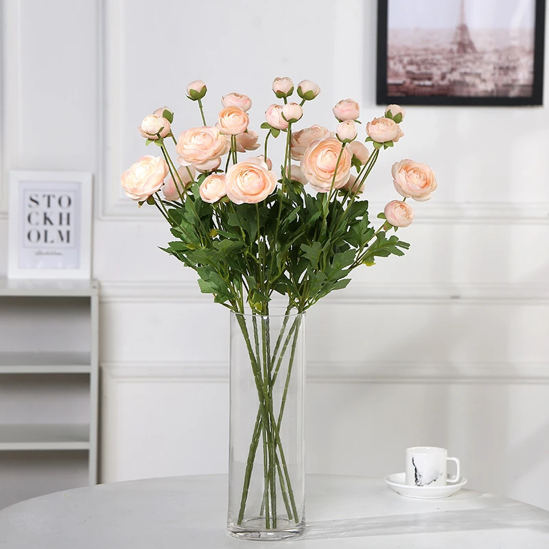 

60cm Silk 4Heads Artificial Flowers Ranunculus Asiaticus Flower Rose Flower for Home Party Wedding Decoration Fake Flower