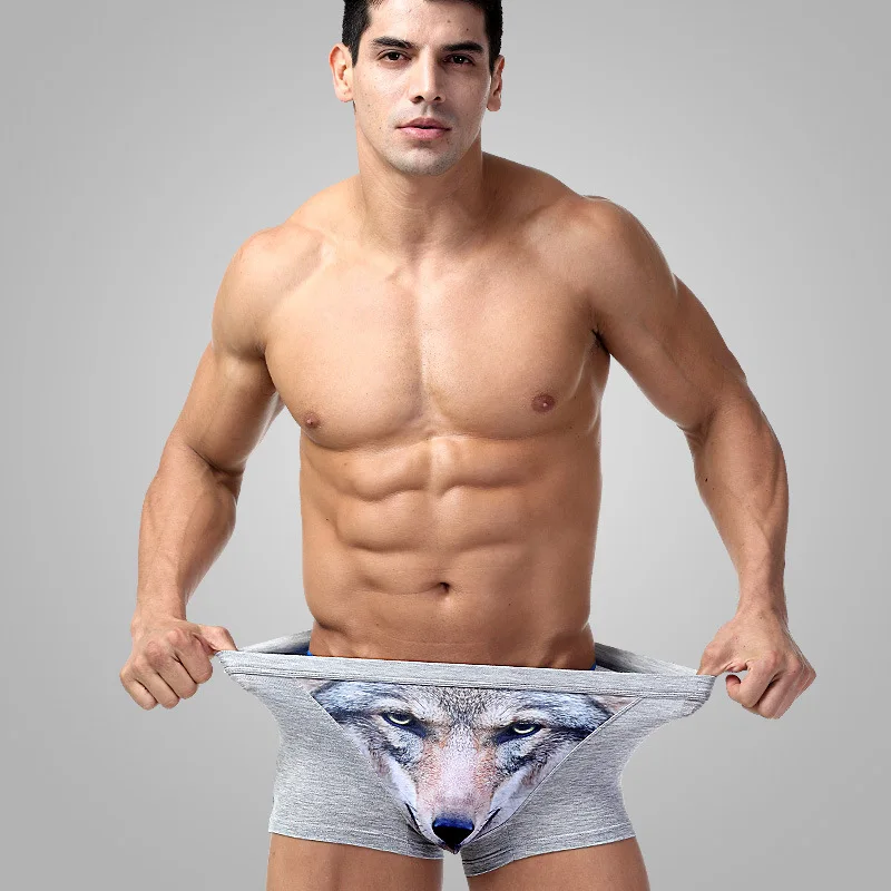 

Summer Men's Underwear Men Pants Breathable Waist Modal Personality 3D Realistic Printed Wolf Head Underwear Wholesale