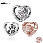 WOSTU 925 пробы серебро сердце лапа собаки бусины черная эмаль Циркон Шарм Подходит оригинальный браслет DIY ювелирных изделий CQC1191-BK