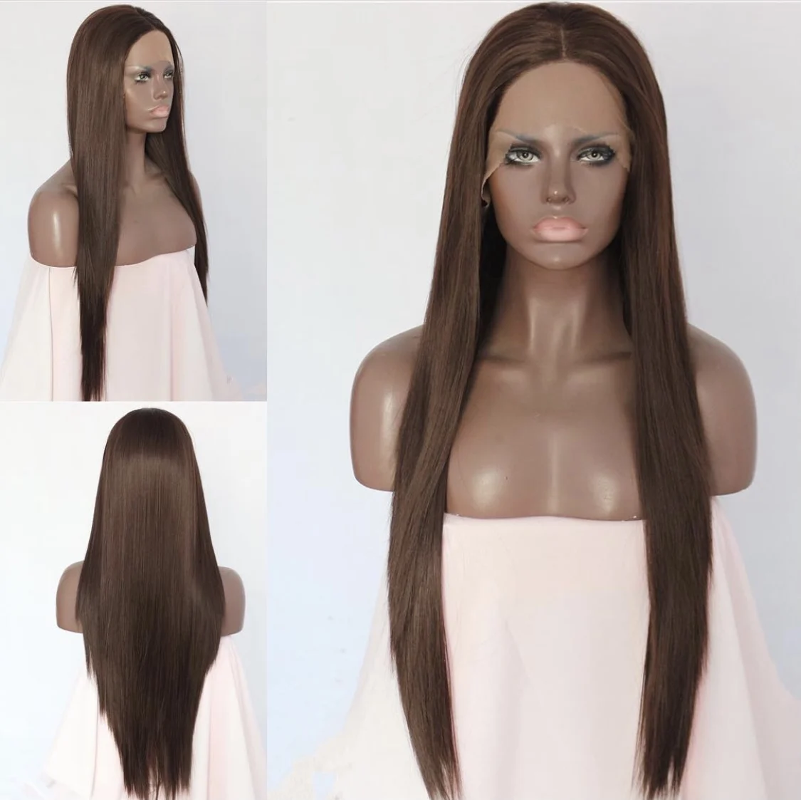 

Meinmod Brown Synthetic Lace Front Wig Realistic Looking Long Straight Lace Front Wig For Women