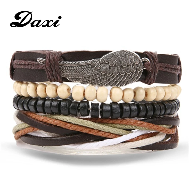 Кожаный браслет DAXI винтажный многослойный мужской классический с
