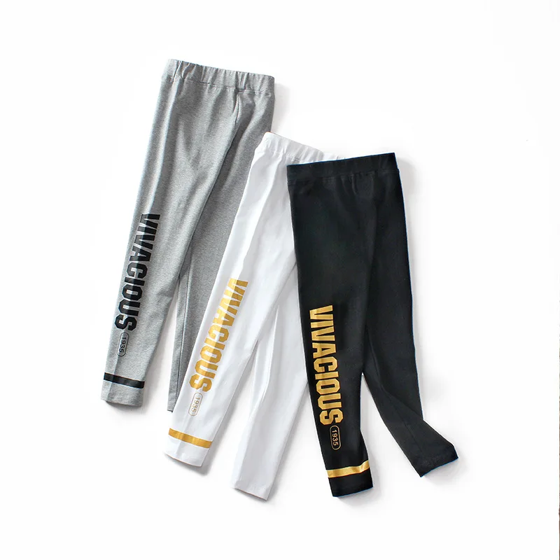 Леггинсы для девочек Осень зима 2019 модные черные белые серые брюки карандаш с