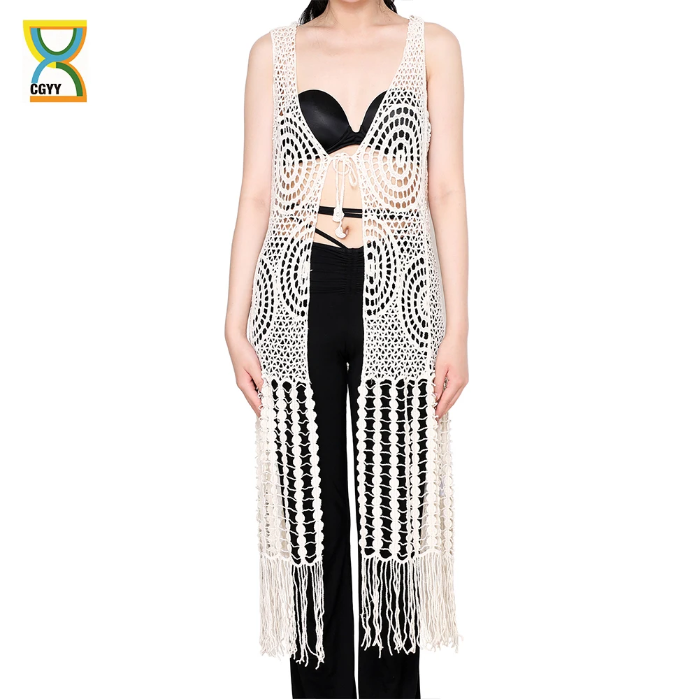 

CGYY 2021 Summer Knitted Beach Long Dress Swimwear Sexy Cover Up Crochet Tunic Pareo Praia Salida De Playa Beachwear