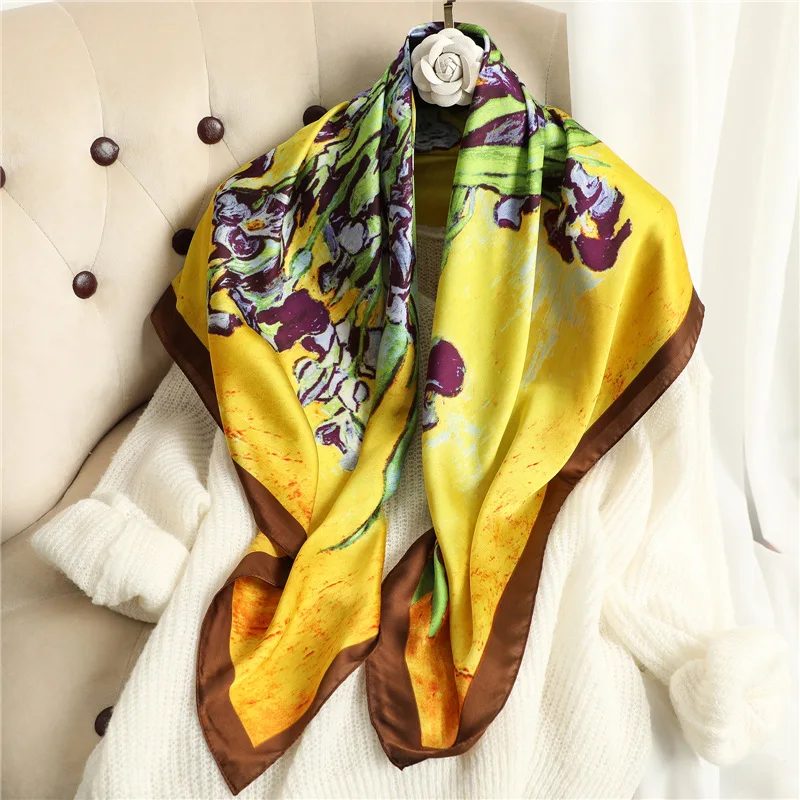 

Lady Silk Square Scarf Hijab Office Neckerchief Women Fashion Floral Printed Neck Scarves Beach Shawls Head Wraps Bandana