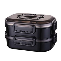 portable 304 stainless steel bento box for school kids worker outdoor leakage food storage container black 2 layer lunch box
