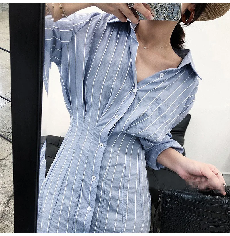 Женское платье на бретельках синее офисное в Корейском стиле весна 2019|Женские