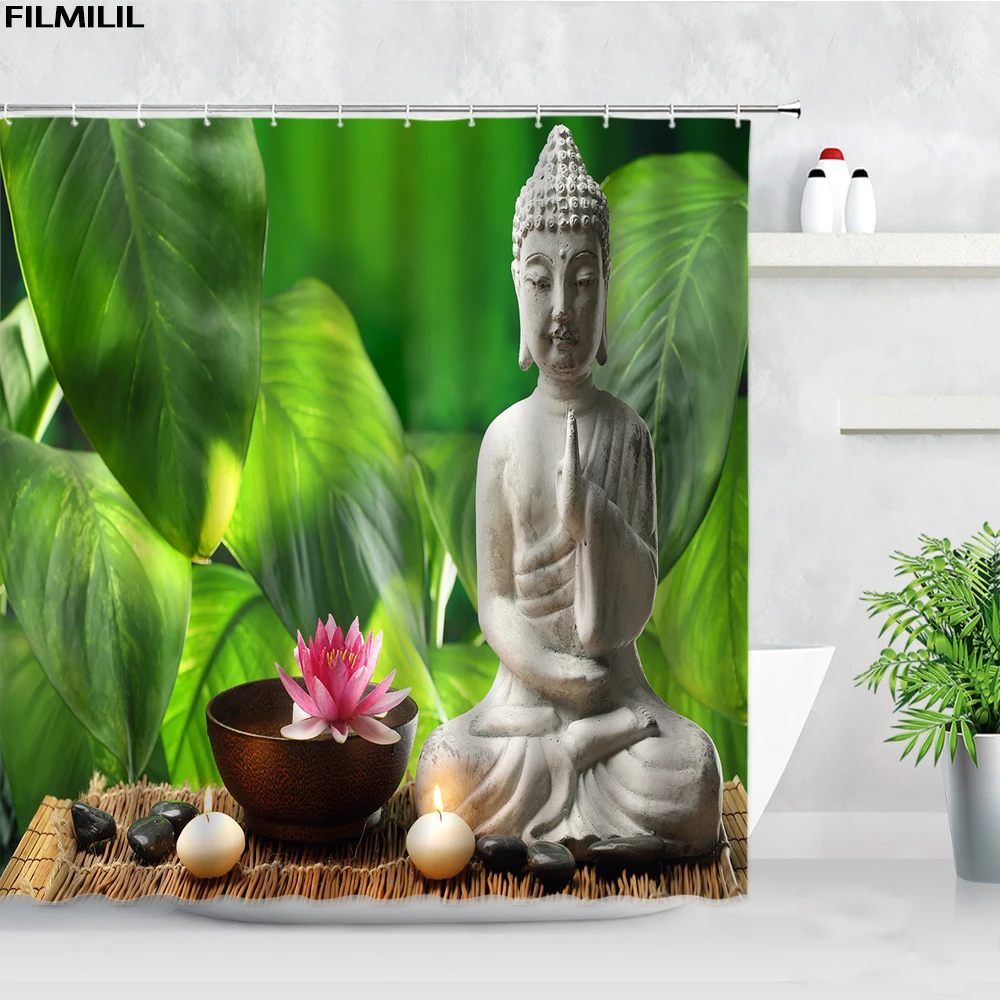 indian meditation buddha shower curtains set 3d zen retro style modern home decor bathroom polyester fabric bathtub bath curtain free global shipping