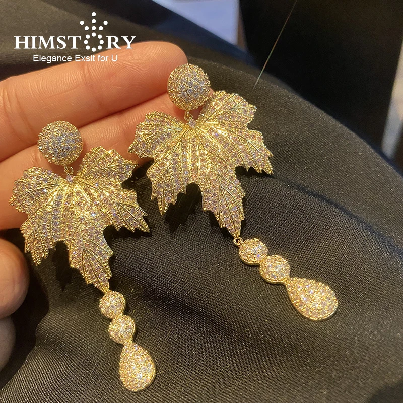 

Роскошные серьги Himstory с Кленовым листом для женщин Свадебные циркониевые кристаллы CZ золотые свадебные серьги