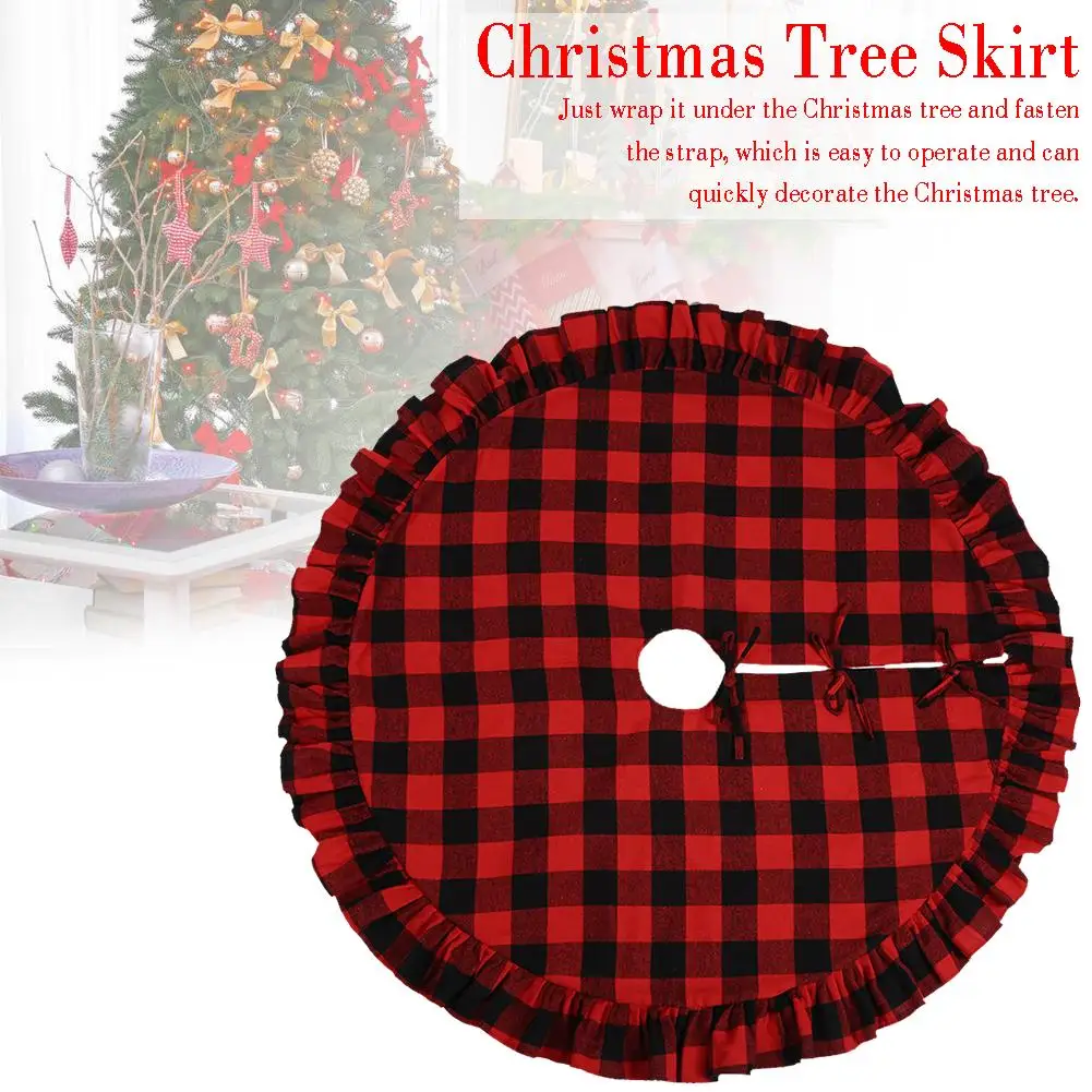 Christmas Tree Skirt Vintage Plaid Pattern Ruffle Edge Xmas Foot Cover Carpet New Year Decoration Holiday |