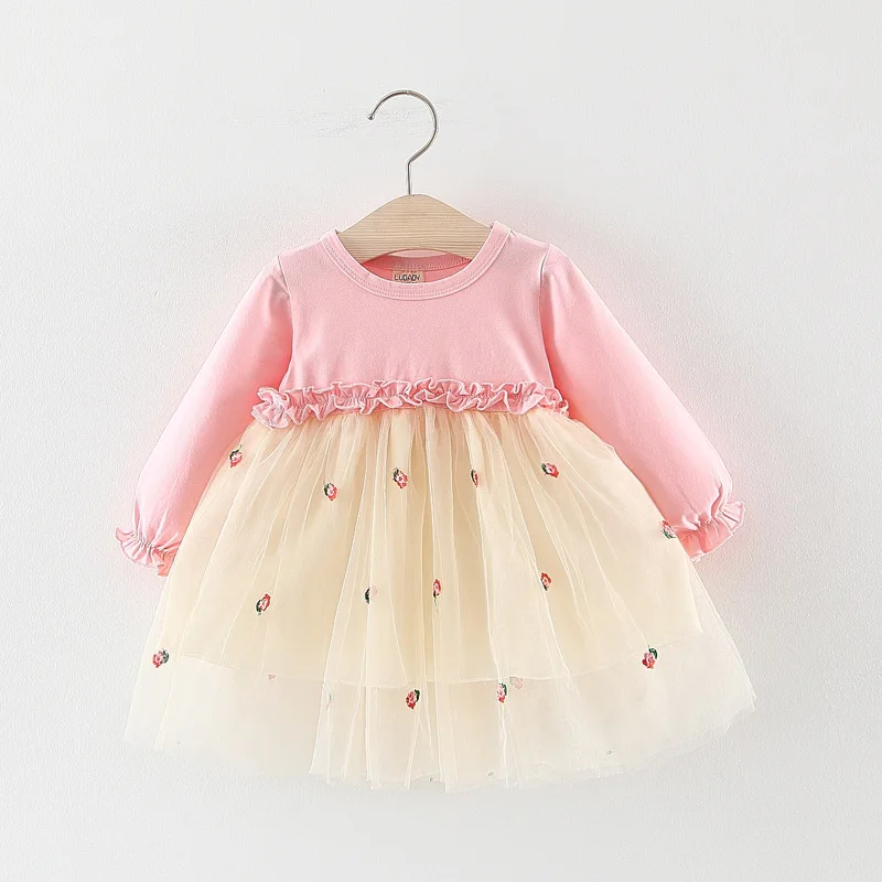 Хлопковое платье для маленьких девочек Повседневное пачка с длинными рукавами