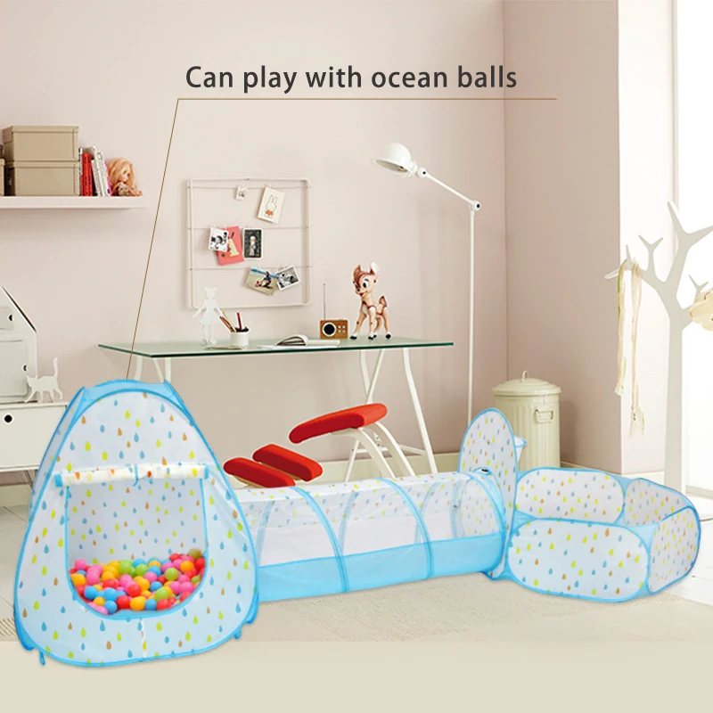 

Children Raindrop Play Tent Kids 3 In 1 Children's Tents Play House Tunnel Ball Pool Playground For Boy Girl Birthday Gift